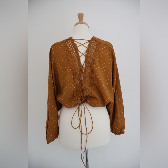 FAVLUX Corset Back Polka Dot High Neck Long Sleeve Blouse Medium (M) - Picture 2 of 6